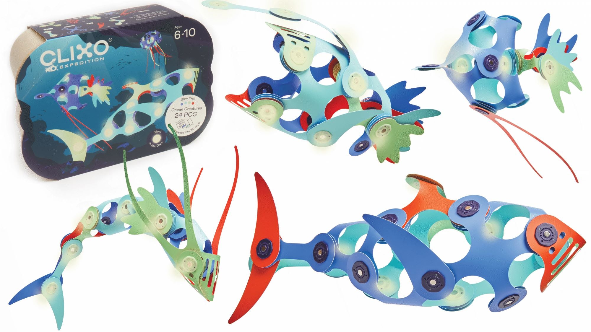 Clixo | Ocean Creatures Glow Pack - 24pc