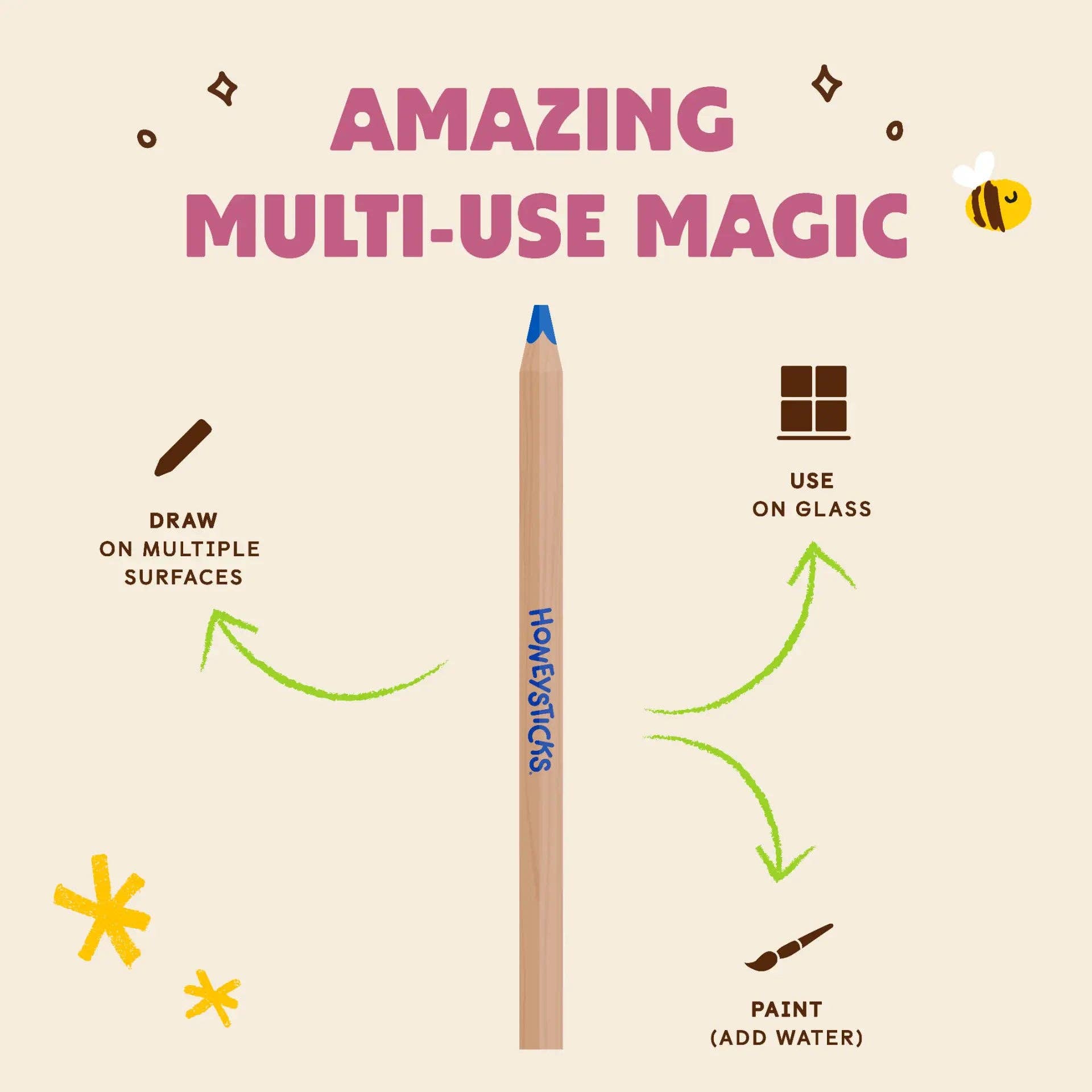 Honeysticks | Magic 3-in-1 Beeswax Pencils Jumbo Triangles - 10pk