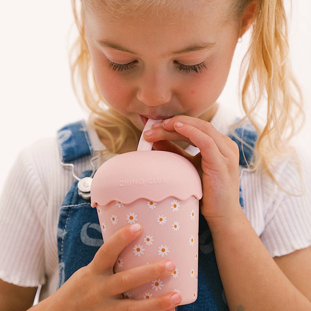 Chino Club | Pink Daisy - Mini Smoothie Cup & Straw 200ml