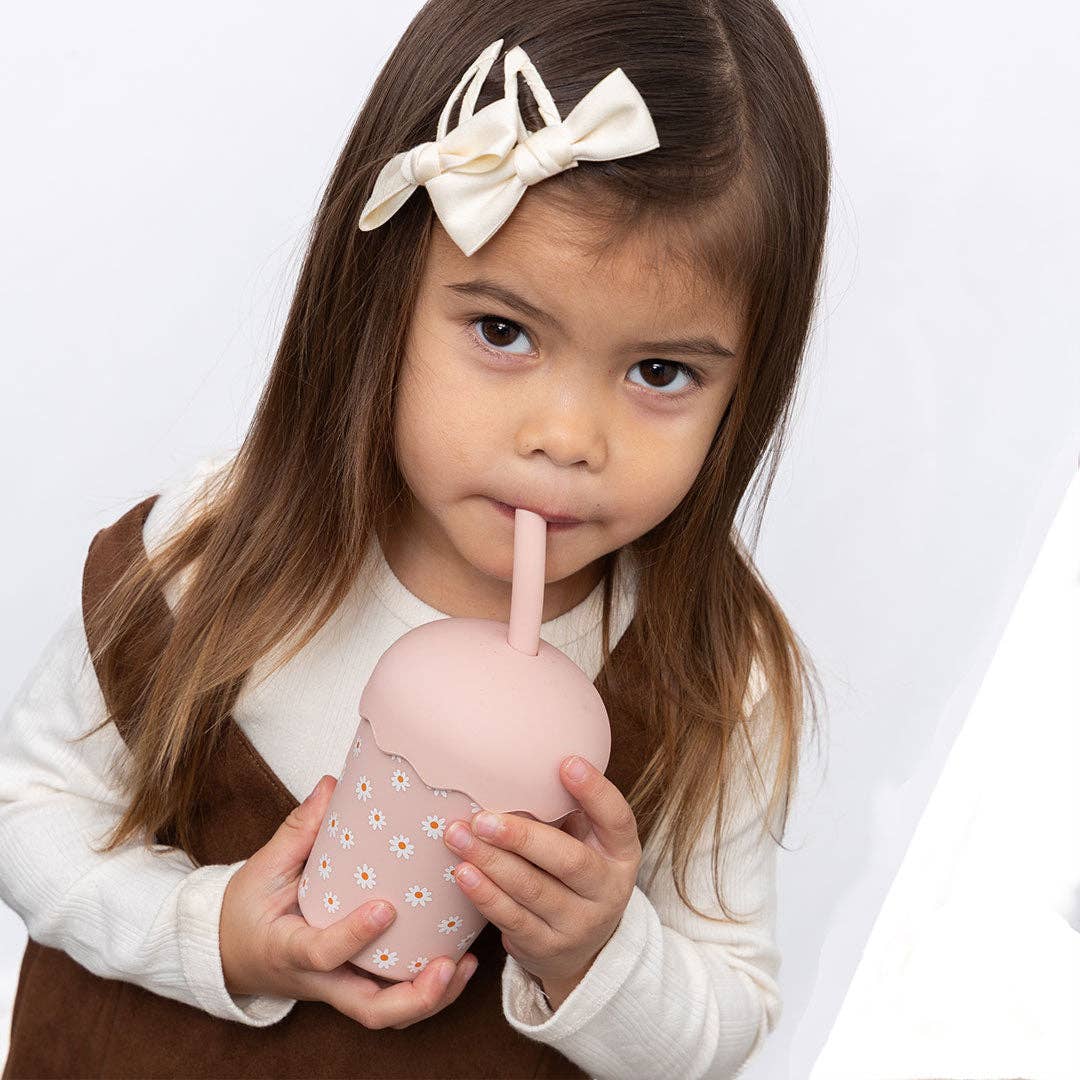 Chino Club | Pink Daisy - Mini Smoothie Cup & Straw 200ml
