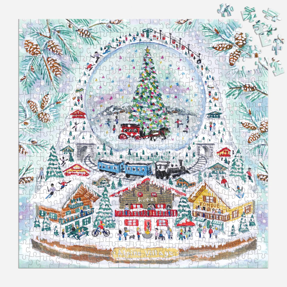 Galison | Michael Storrings Alpine Village Snowglobe 500pc Foil Puzzle