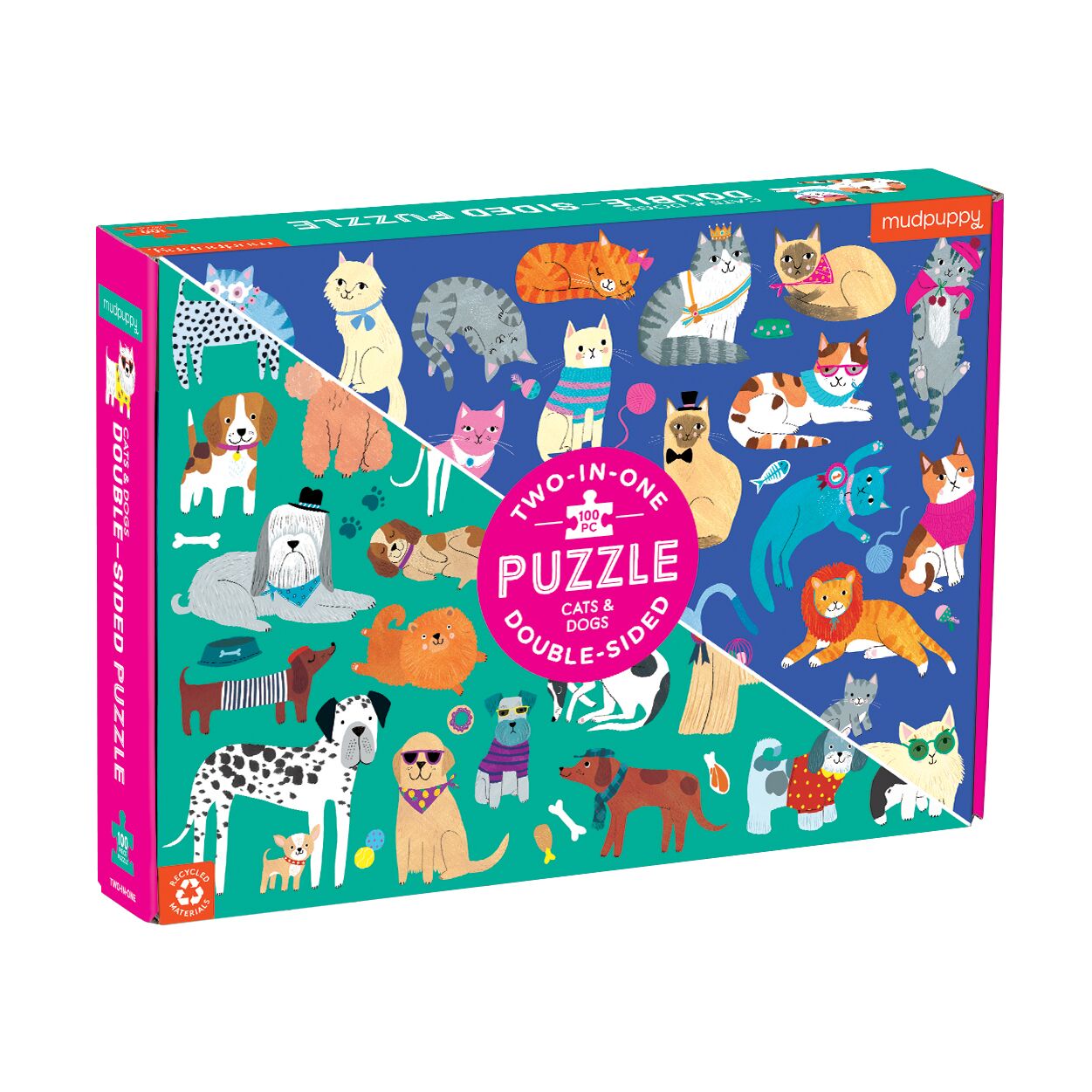 Mud Puppy | Double Sided Puzzle 100pc - Cats & Dogs
