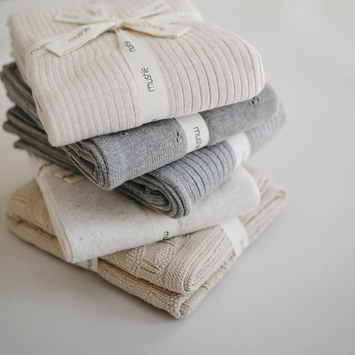 Mushie | Knitted Ribbed Baby Blanket - Beige Melange