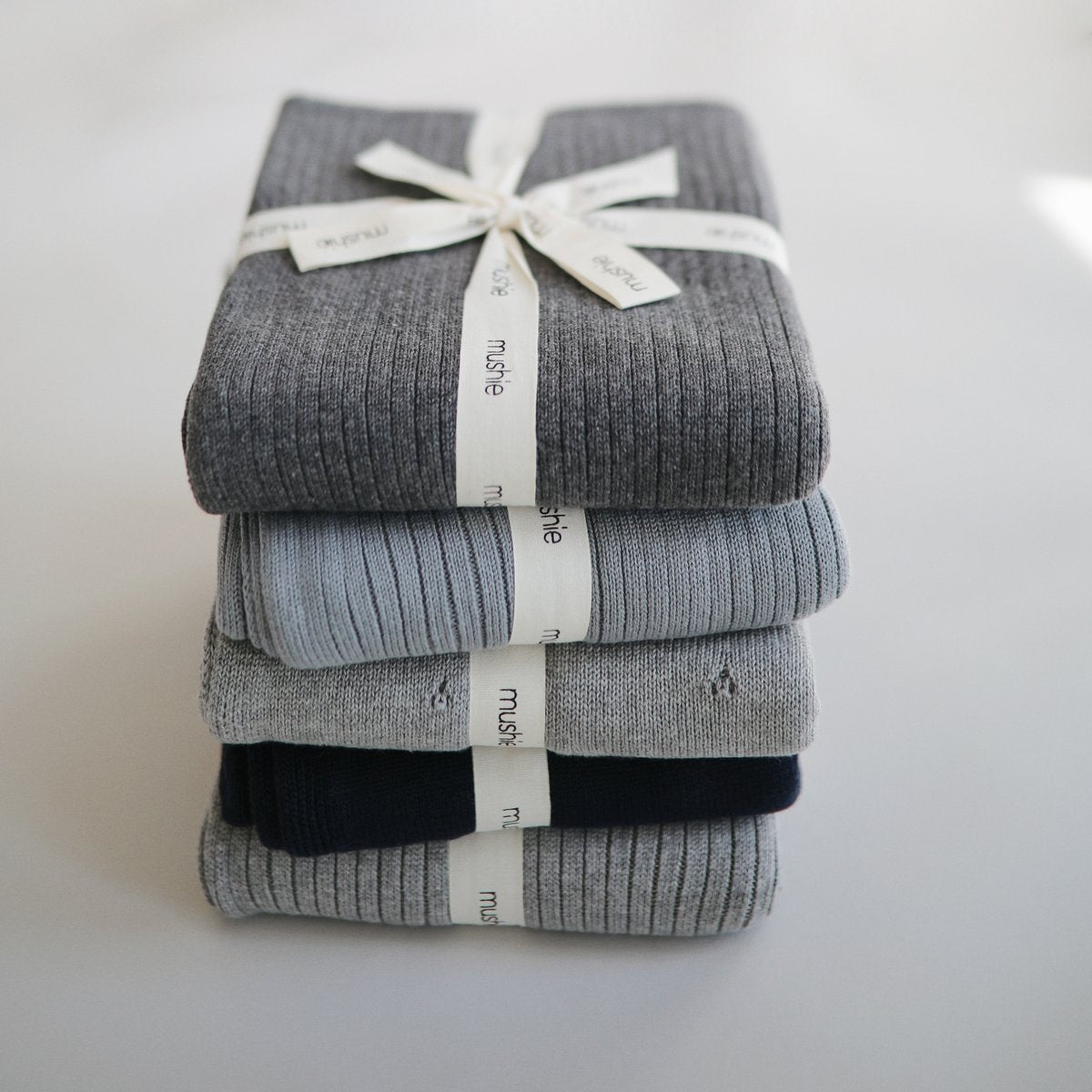 Mushie | Knitted Pointelle Baby Blanket - Gray Melange