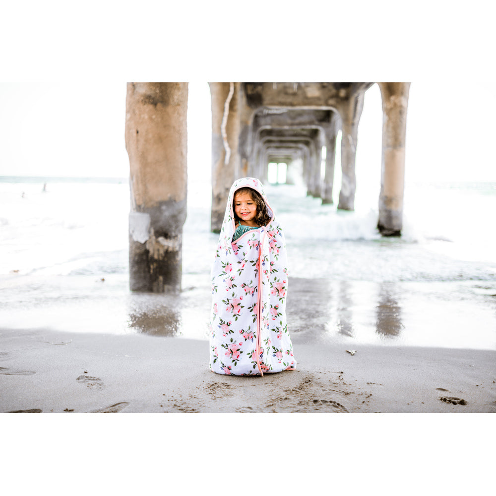 Little Unicorn | Big Kid Hooded Towel - Watercolour Roses