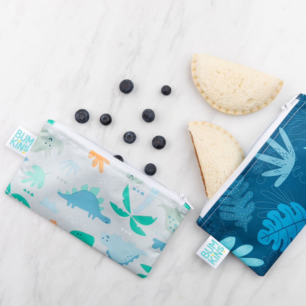 Bumkins | Small Snack Bag - Blue Tropic & Dinosaurs 2pk