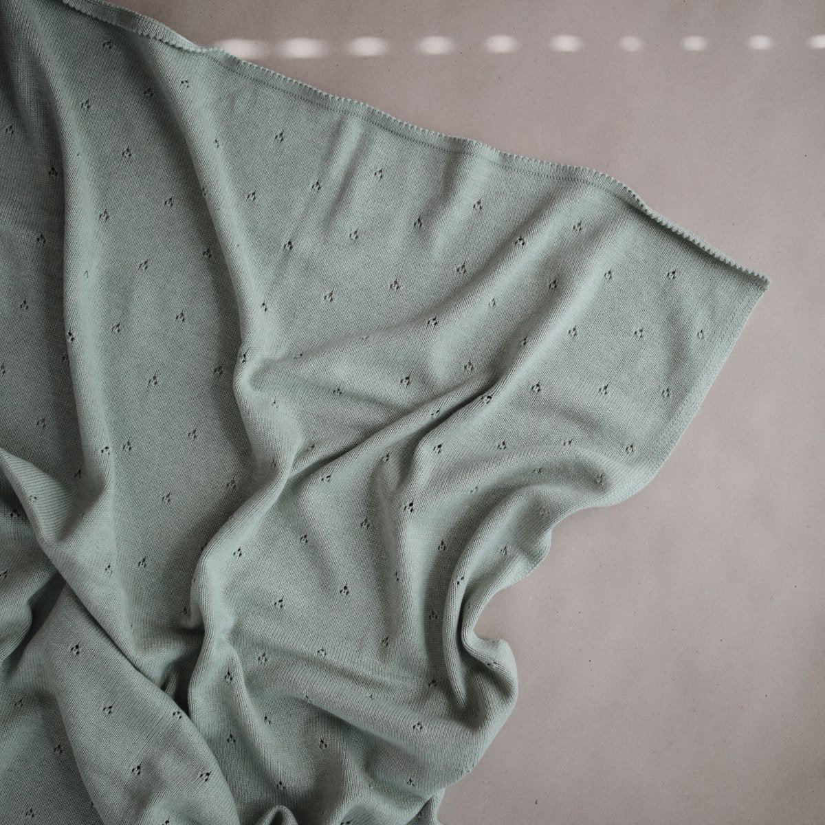 Mushie | Knitted Pointelle Baby Blanket - Sage Melange
