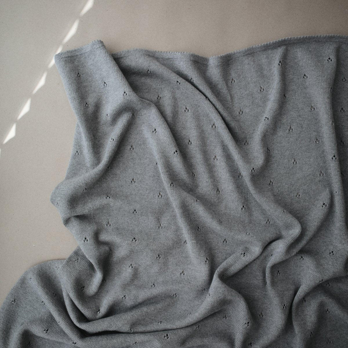Mushie | Knitted Pointelle Baby Blanket - Gray Melange