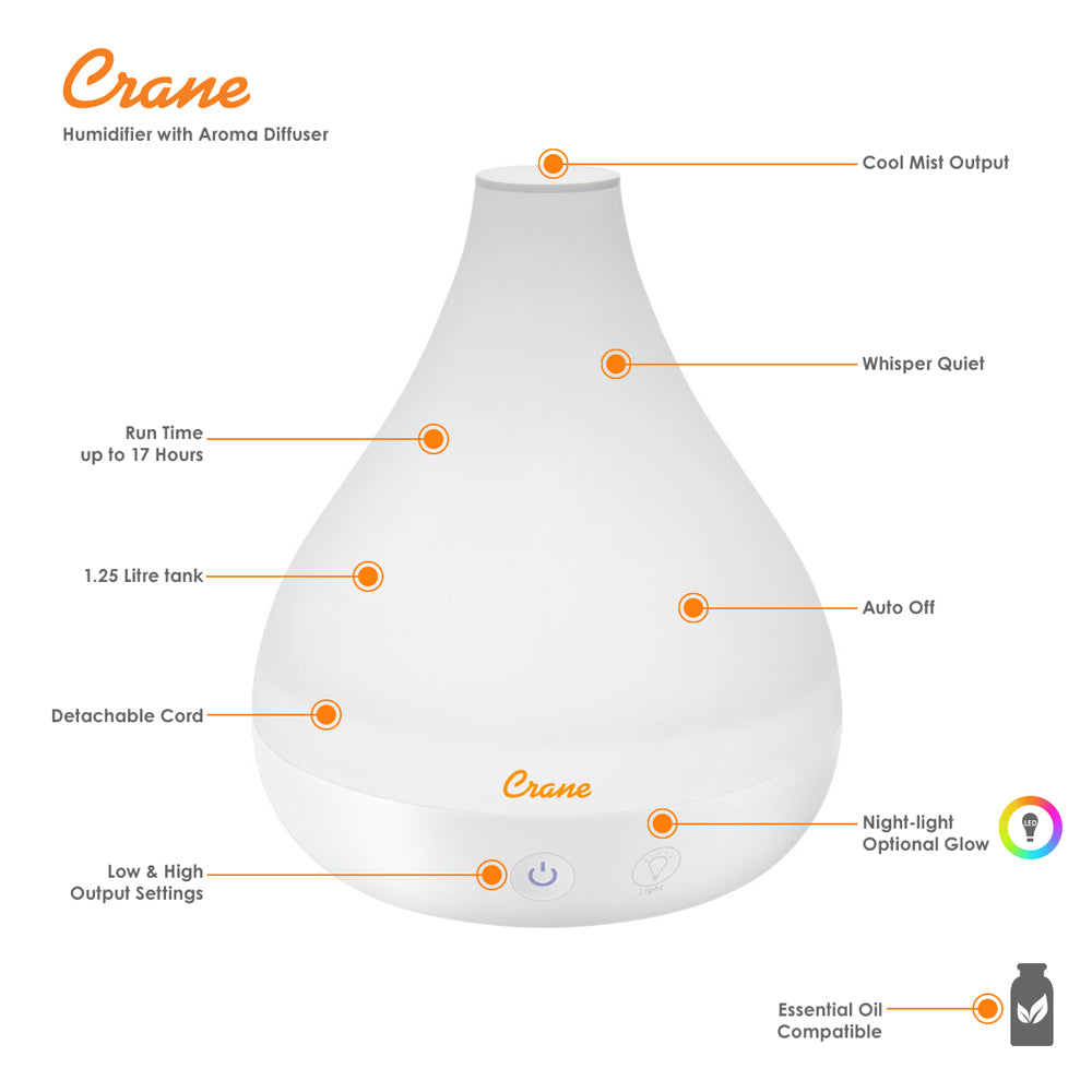 Crane | Cool Mist Humidifier and Aroma Diffuser | White