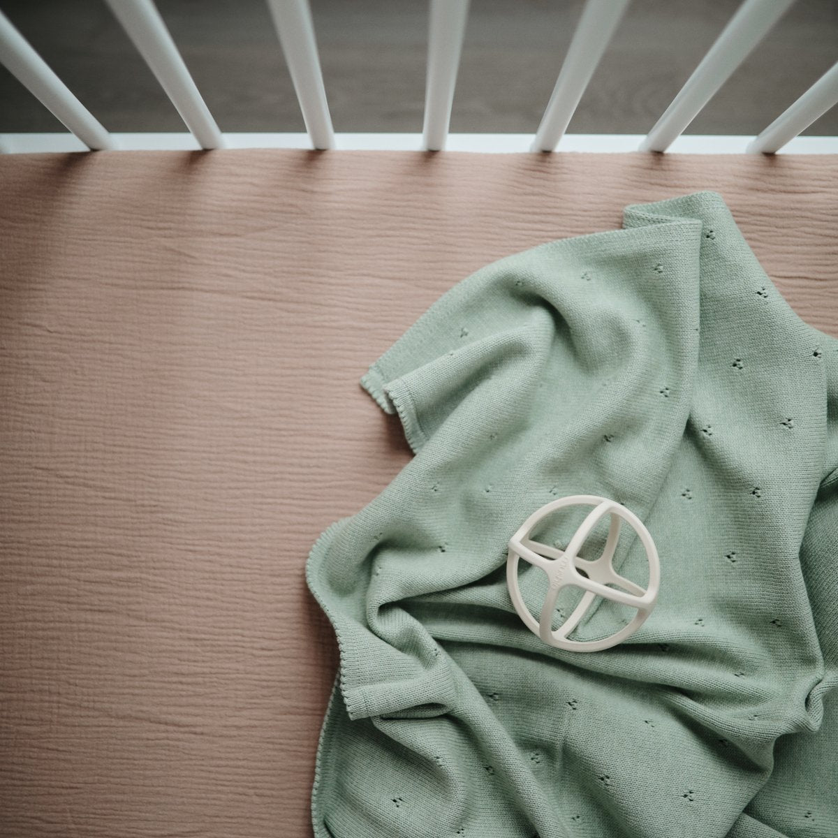 Mushie | Knitted Pointelle Baby Blanket - Sage Melange