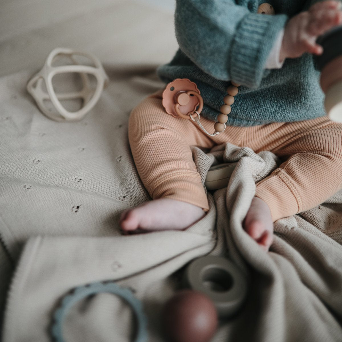 Mushie | Knitted Pointelle Baby Blanket - Gray Melange