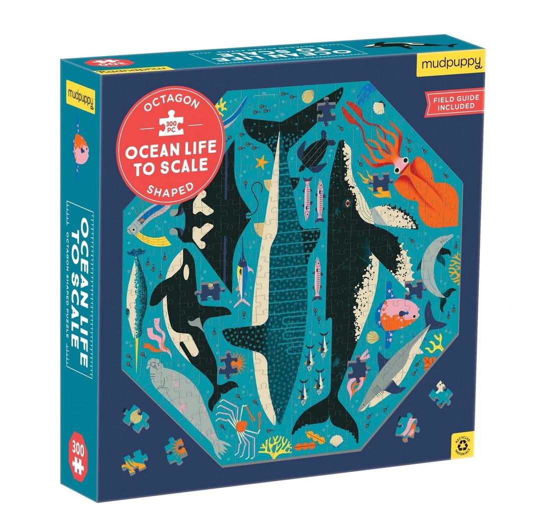 Mud Puppy | Octagon Shaped 300pc Puzzle: Ocean Life to Scale