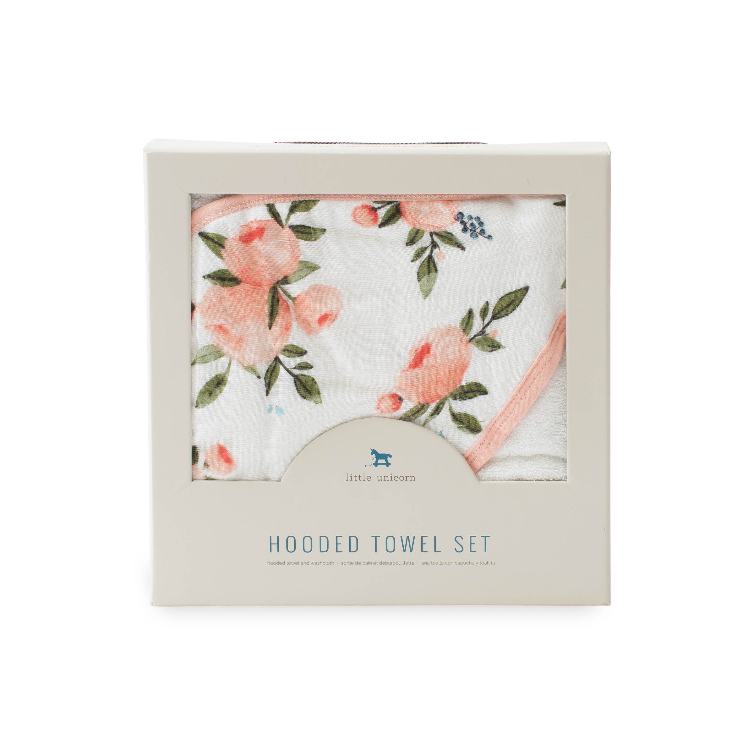 Little Unicorn | Hooded Towel & Wash Cloth - Watercolour Roses