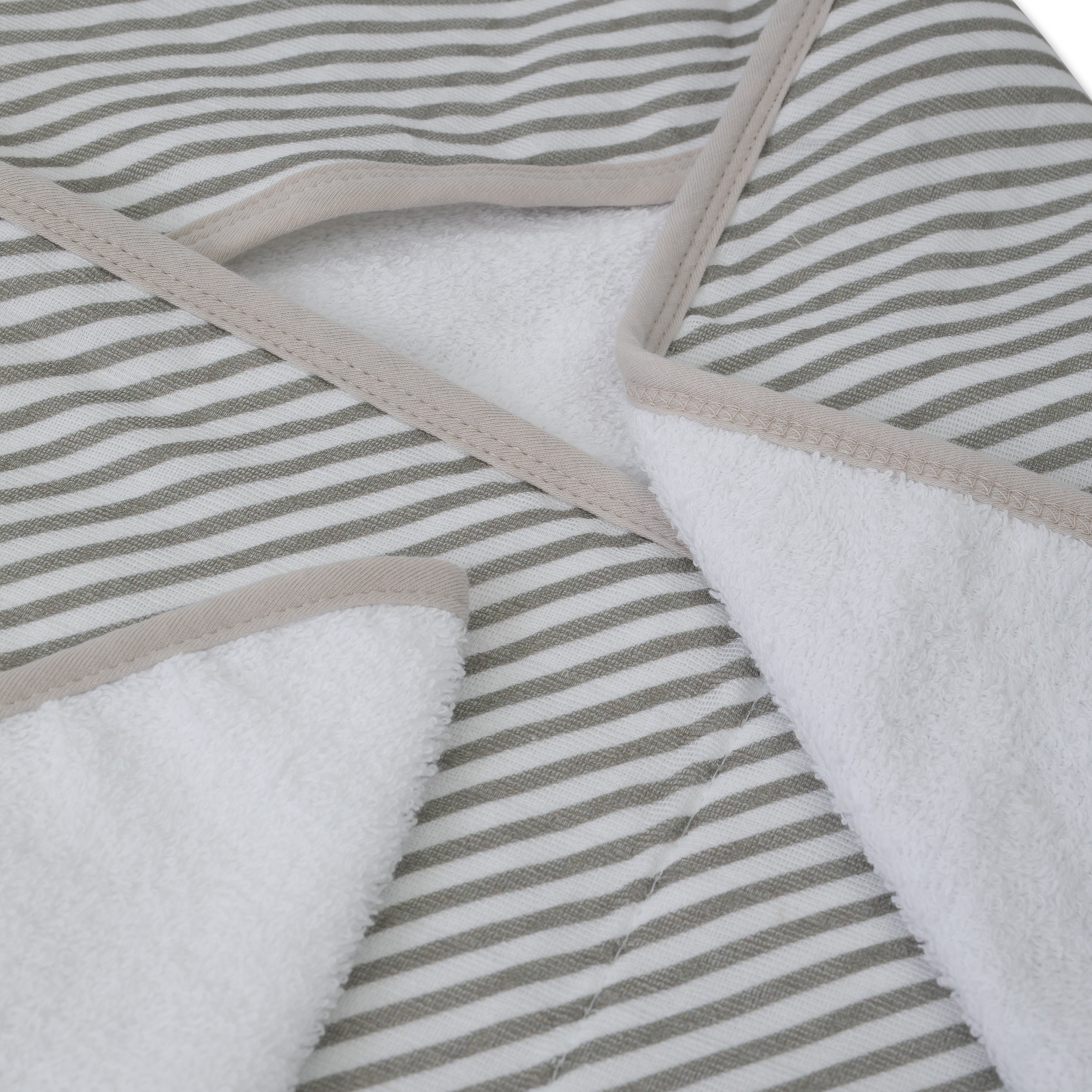 Little Unicorn | Hooded Towel & Wash Cloth - Grey Stripe