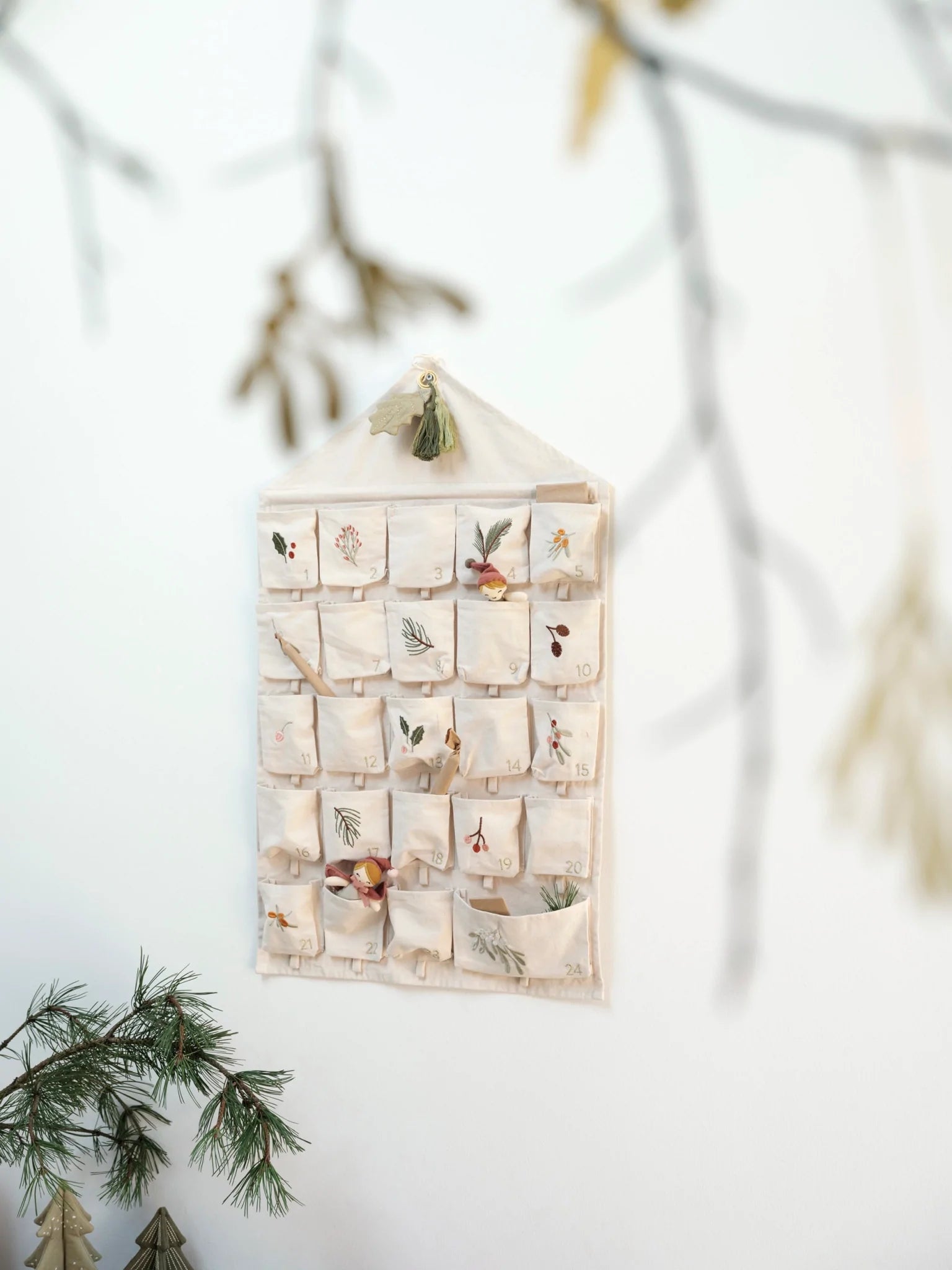 Fabelab | Embroidered Wall Advent Calendar - Yule Natural