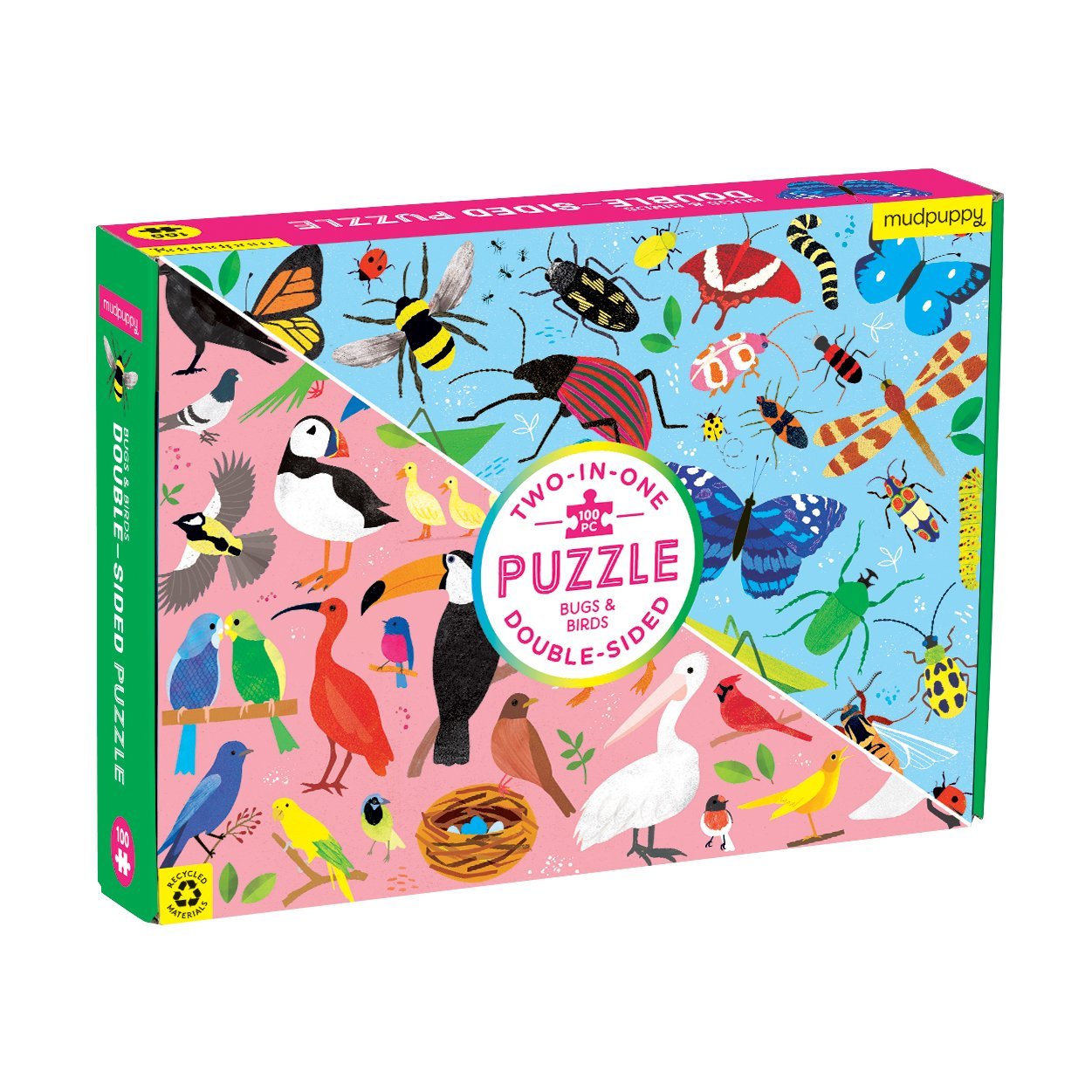 Mud Puppy | Double Sided Puzzle 100pc - Bugs & Birds
